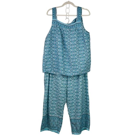 Talbots SZ XL Nantucket Linen Wide Leg Crop Pants & Matching Tank Oval Medallion - Picture 2 of 9